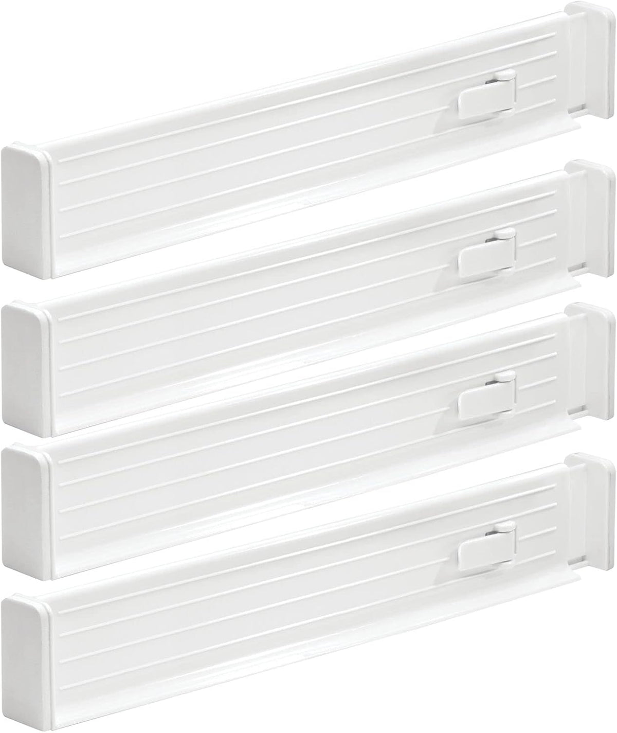 Expandable Dresser Drawer Divider with Foam Ends, Drawer Divider Locks in Place, Separators for Clothing and Accessories in Closet or Dresser Drawer, Ligne Collection, 4 Pack, White