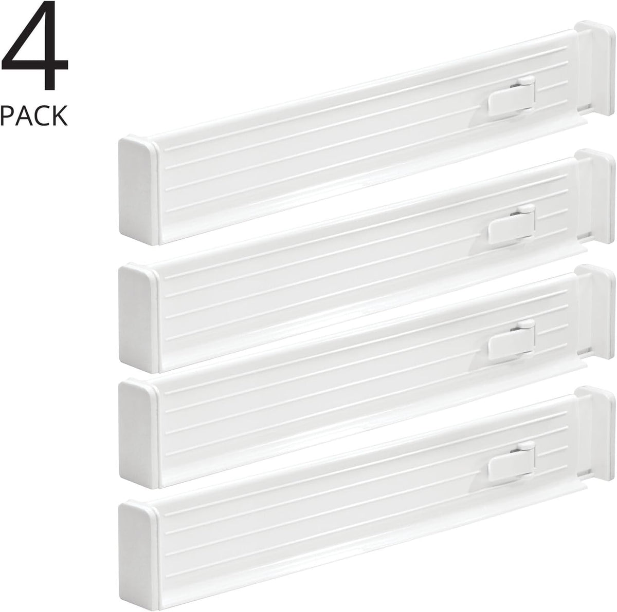 Expandable Dresser Drawer Divider with Foam Ends, Drawer Divider Locks in Place, Separators for Clothing and Accessories in Closet or Dresser Drawer, Ligne Collection, 4 Pack, White