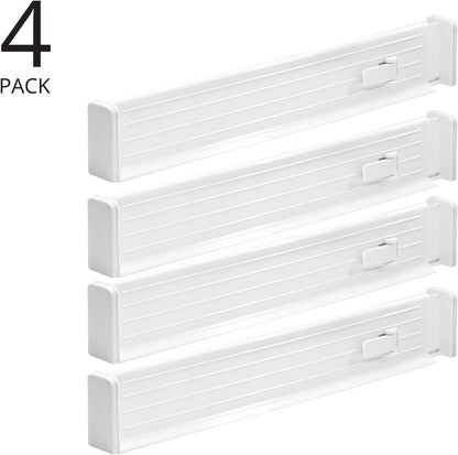 Expandable Dresser Drawer Divider with Foam Ends, Drawer Divider Locks in Place, Separators for Clothing and Accessories in Closet or Dresser Drawer, Ligne Collection, 4 Pack, White