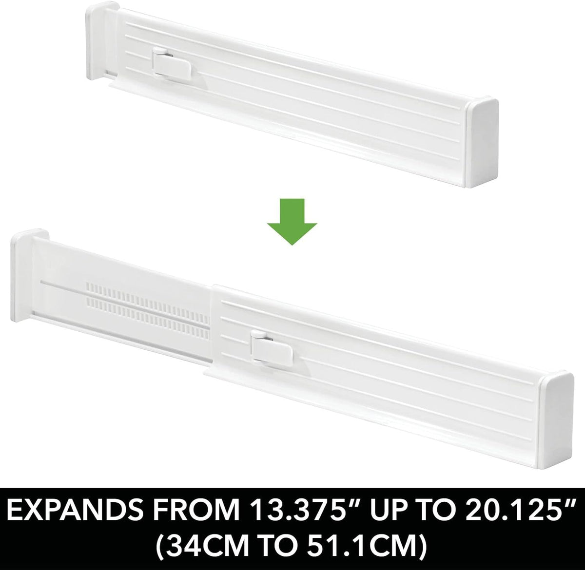 Expandable Dresser Drawer Divider with Foam Ends, Drawer Divider Locks in Place, Separators for Clothing and Accessories in Closet or Dresser Drawer, Ligne Collection, 4 Pack, White