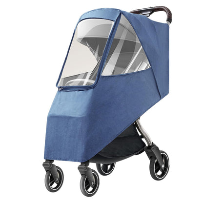 Stroller Rain Cover, Universal Waterproofing Windproof Dustproofing Coldproof Travel Weather with Breathable Transparent Fabric for Most Baby Pushchairs and Strollers (Linen Blue)