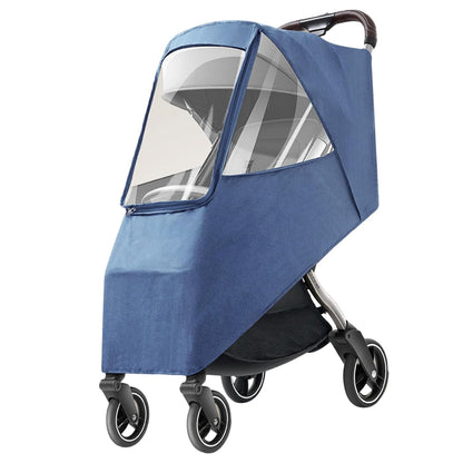 Stroller Rain Cover, Universal Waterproofing Windproof Dustproofing Coldproof Travel Weather with Breathable Transparent Fabric for Most Baby Pushchairs and Strollers (Linen Blue)