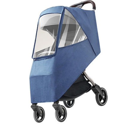 Stroller Rain Cover, Universal Waterproofing Windproof Dustproofing Coldproof Travel Weather with Breathable Transparent Fabric for Most Baby Pushchairs and Strollers (Linen Blue)