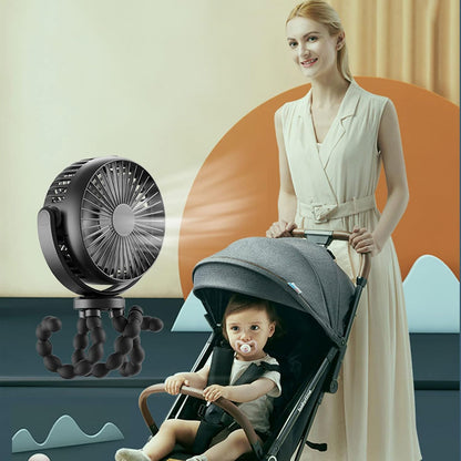 Stroller Fan Rotatable USB Fan for Car-Seat Pushchair Accessories Quiet Tripod Fan with 5200mAh Battery Powered 3 Speed