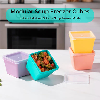 Gemice 1-Cup Silicone Freezer Molds with Lids, Individual 4-Pack