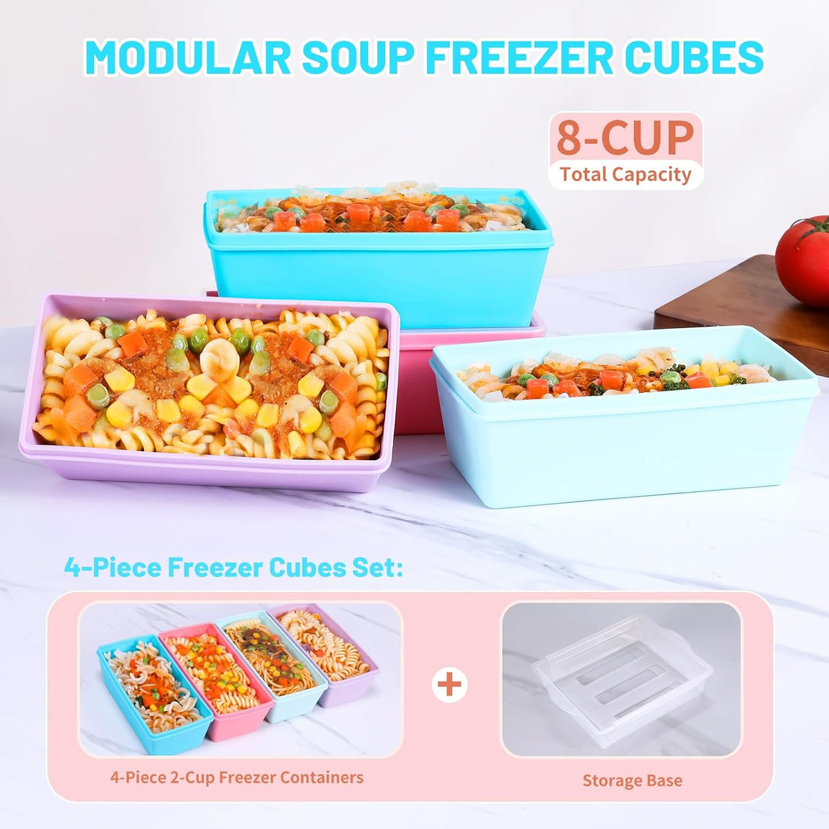 Gemice 1-Cup Silicone Freezer Molds with Lids, Individual 4-Pack