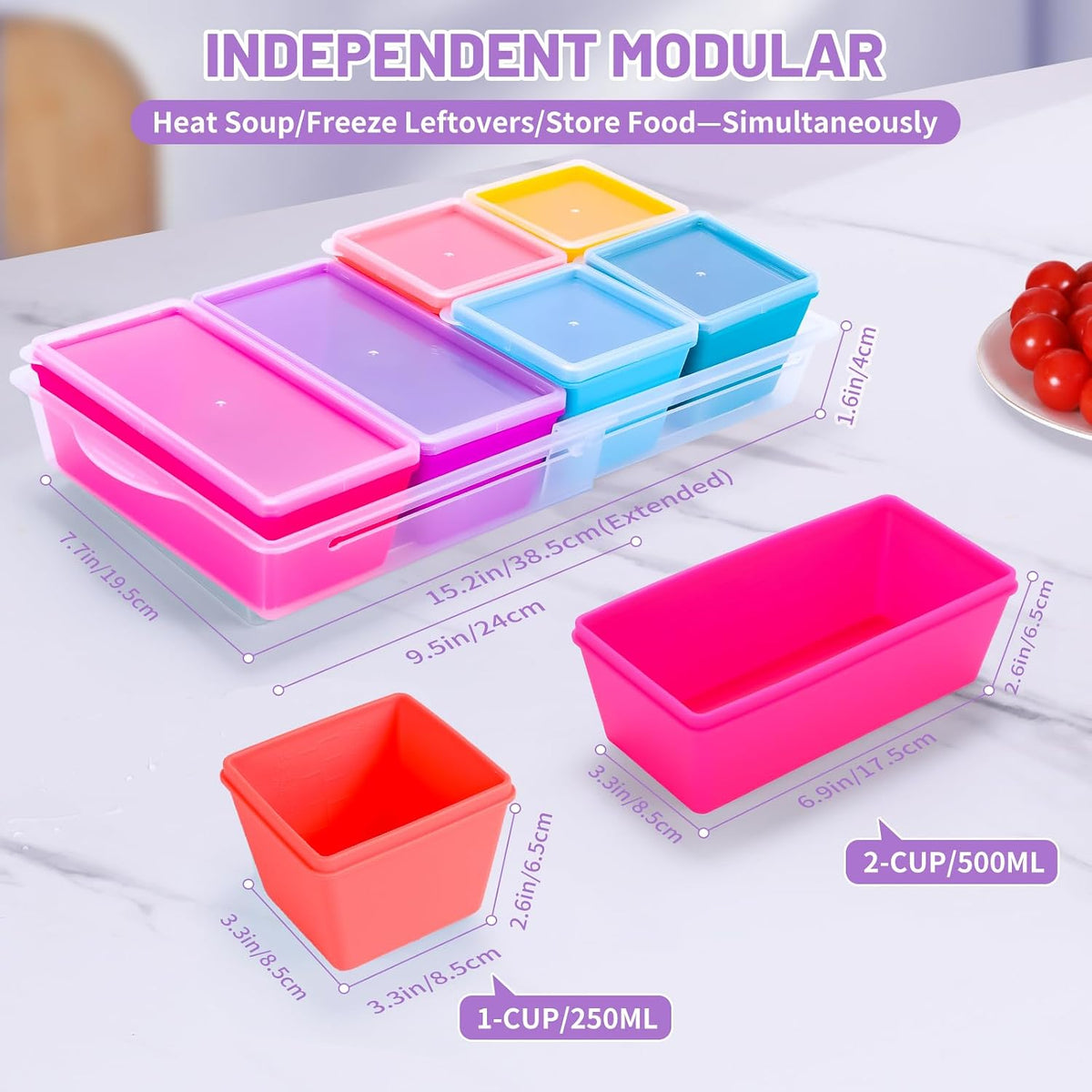 Gemice 1-Cup Silicone Freezer Molds with Lids, Individual 4-Pack