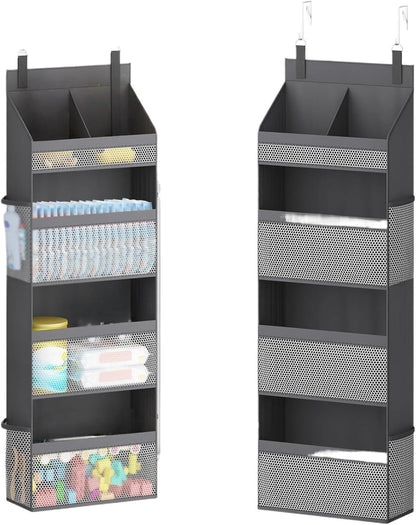 Over The Door Hanging Storage Organizer, 5-Tier Large Capacity Mesh Wall Storage Caddy with Side Pockets for Bathroom Bedroom Pantry