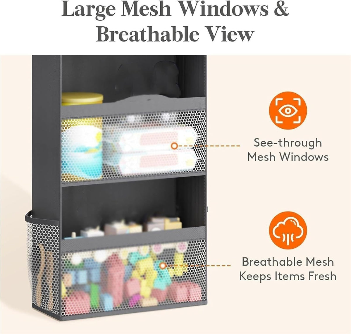 Over The Door Hanging Storage Organizer, 5-Tier Large Capacity Mesh Wall Storage Caddy with Side Pockets for Bathroom Bedroom Pantry