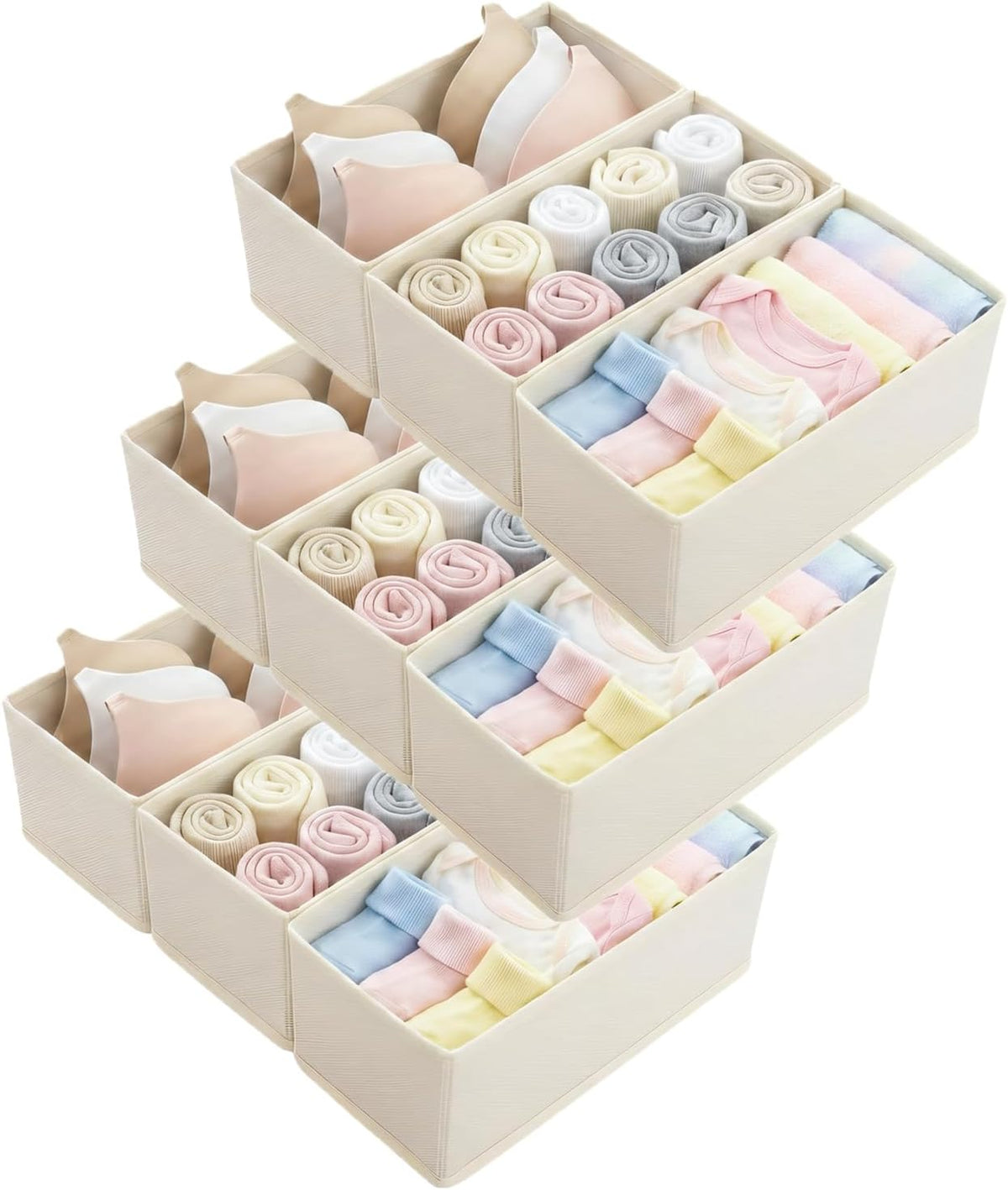 Small Foldable Fabric Drawer Organizer 3-Pack - 11" Breathable Closet & Dresser Storage Bins for Underwear, Socks, Baby Clothes & Bras, Grey