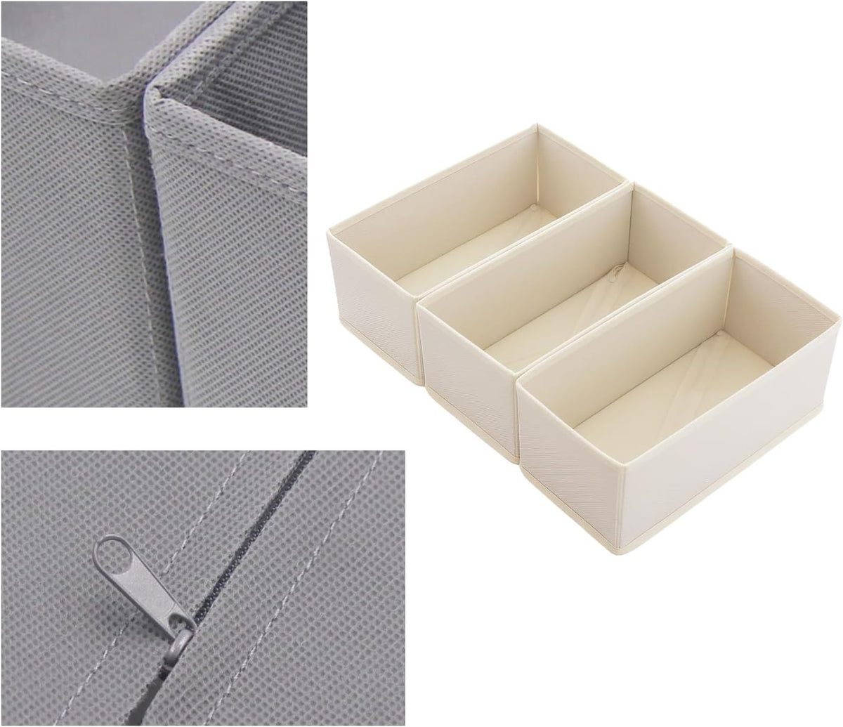 Small Foldable Fabric Drawer Organizer 3-Pack - 11" Breathable Closet & Dresser Storage Bins for Underwear, Socks, Baby Clothes & Bras, Grey