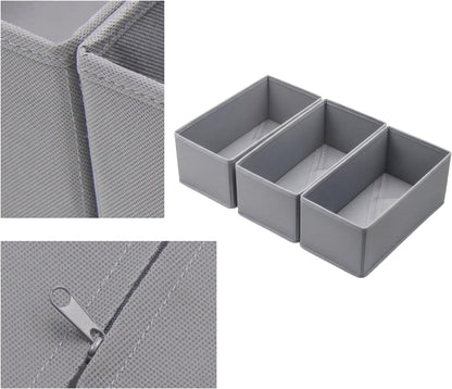 Small Foldable Fabric Drawer Organizer 3-Pack - 11" Breathable Closet & Dresser Storage Bins for Underwear, Socks, Baby Clothes & Bras, Grey