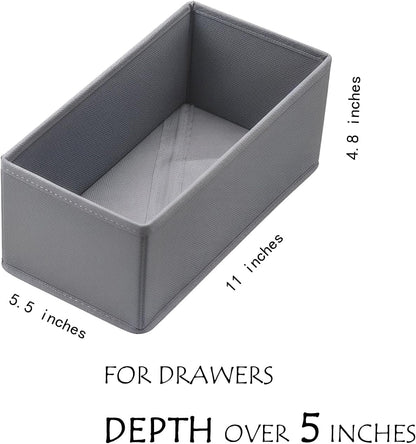 Small Foldable Fabric Drawer Organizer 3-Pack - 11" Breathable Closet & Dresser Storage Bins for Underwear, Socks, Baby Clothes & Bras, Grey