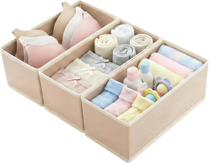 Small Foldable Fabric Drawer Organizer 3-Pack - 11" Breathable Closet & Dresser Storage Bins for Underwear, Socks, Baby Clothes & Bras, Grey