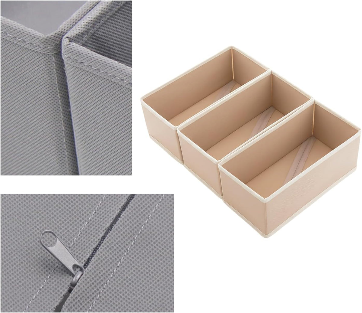 Small Foldable Fabric Drawer Organizer 3-Pack - 11" Breathable Closet & Dresser Storage Bins for Underwear, Socks, Baby Clothes & Bras, Grey