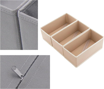 Small Foldable Fabric Drawer Organizer 3-Pack - 11" Breathable Closet & Dresser Storage Bins for Underwear, Socks, Baby Clothes & Bras, Grey