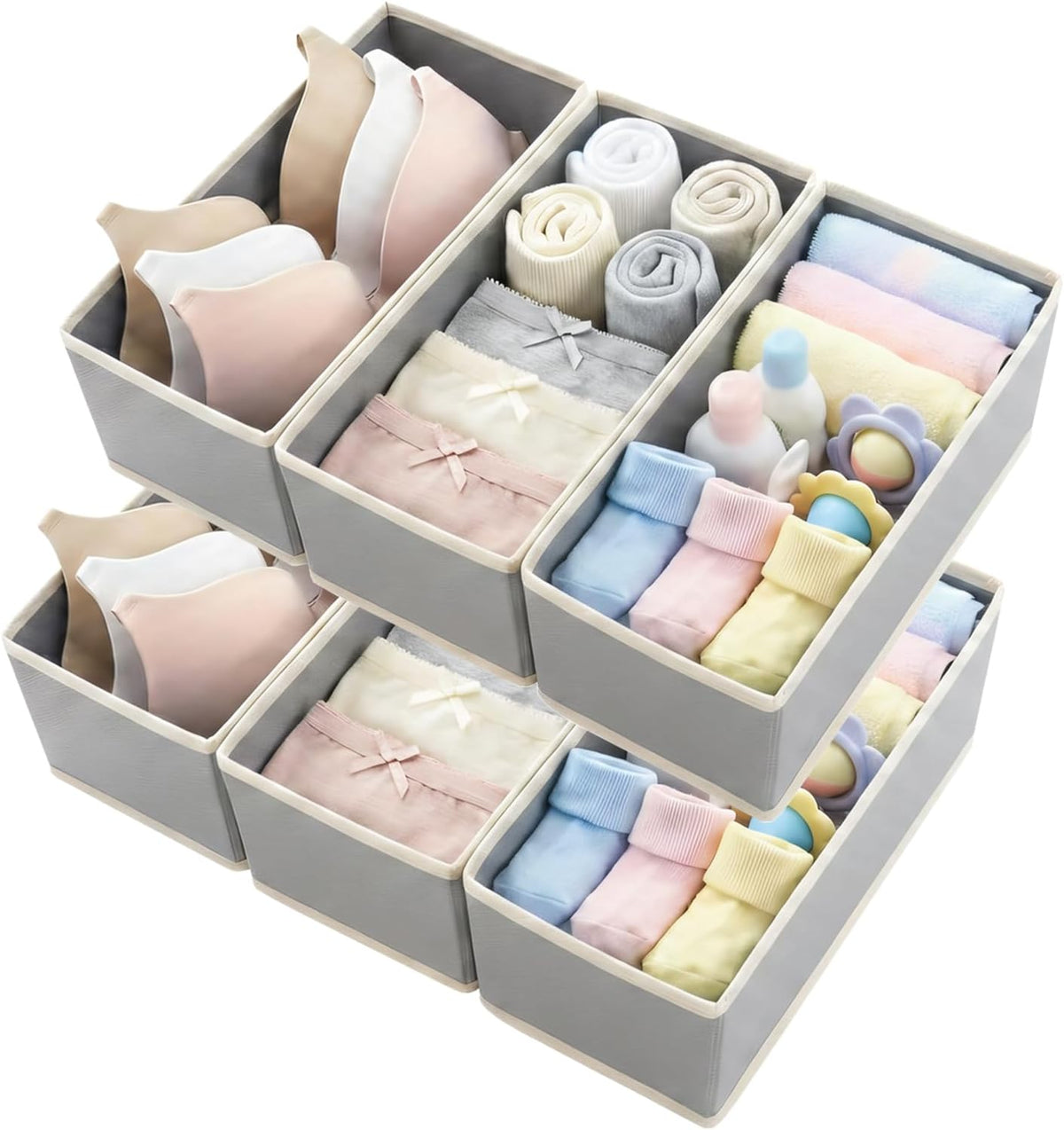 Small Foldable Fabric Drawer Organizer 3-Pack - 11" Breathable Closet & Dresser Storage Bins for Underwear, Socks, Baby Clothes & Bras, Grey