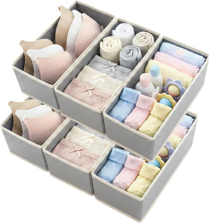 Small Foldable Fabric Drawer Organizer 3-Pack - 11" Breathable Closet & Dresser Storage Bins for Underwear, Socks, Baby Clothes & Bras, Grey