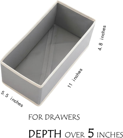 Small Foldable Fabric Drawer Organizer 3-Pack - 11" Breathable Closet & Dresser Storage Bins for Underwear, Socks, Baby Clothes & Bras, Grey