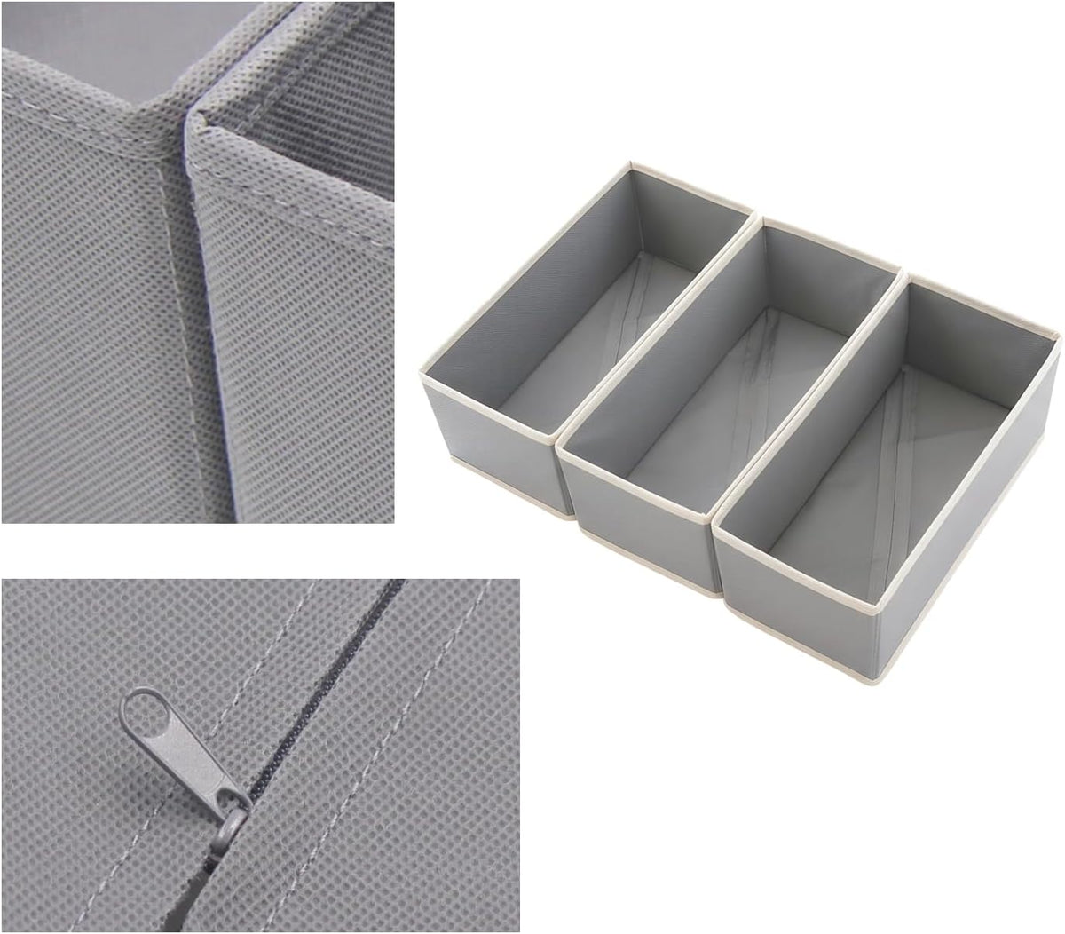 Small Foldable Fabric Drawer Organizer 3-Pack - 11" Breathable Closet & Dresser Storage Bins for Underwear, Socks, Baby Clothes & Bras, Grey