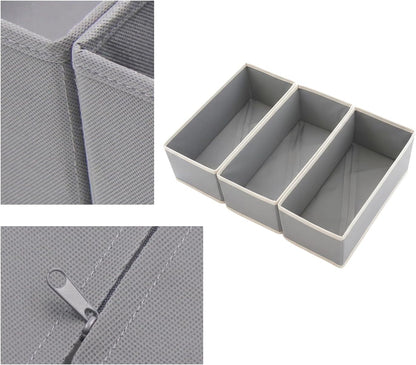 Small Foldable Fabric Drawer Organizer 3-Pack - 11" Breathable Closet & Dresser Storage Bins for Underwear, Socks, Baby Clothes & Bras, Grey