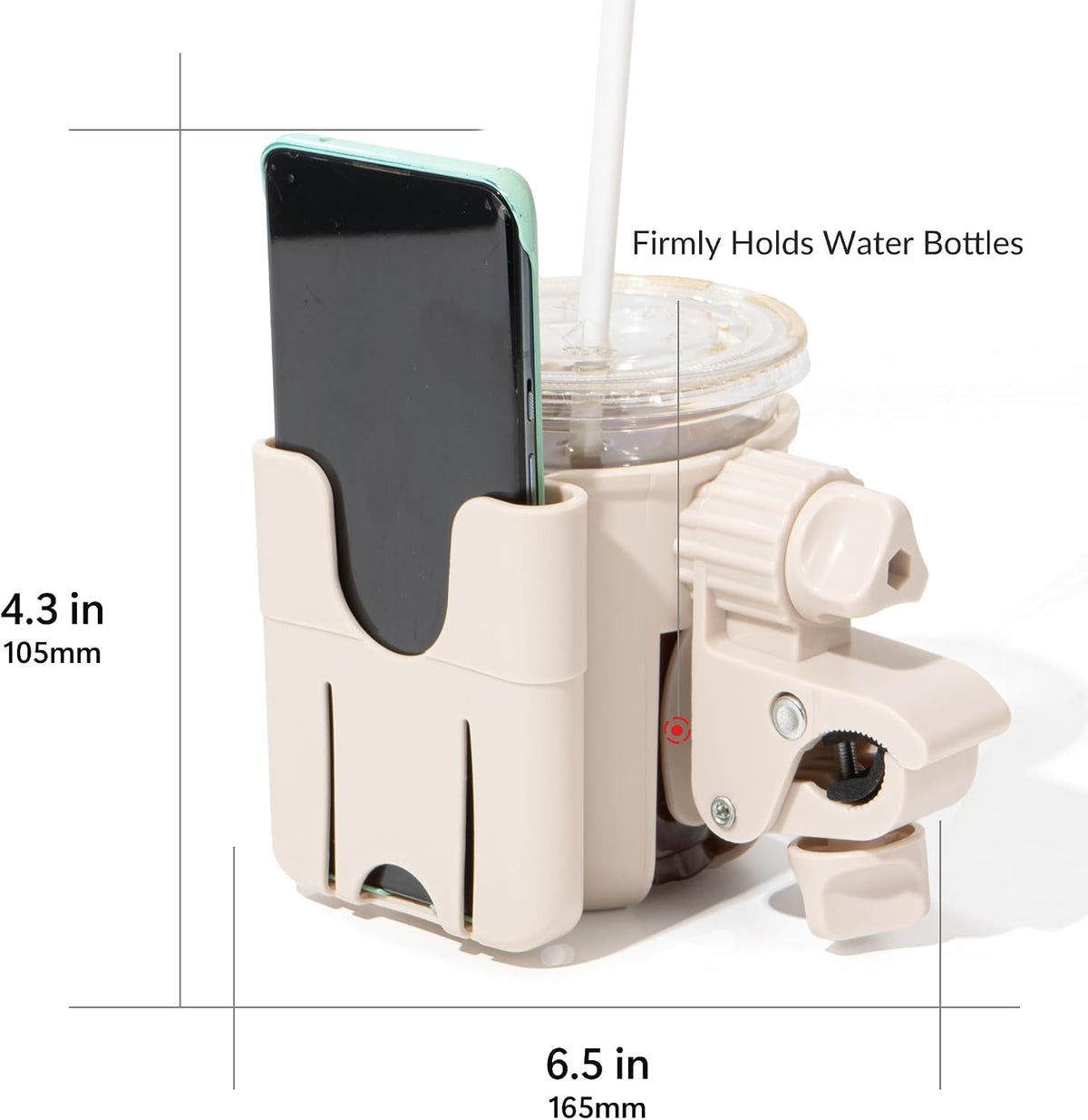 Universal Stroller Cup Holder - 2-in-1 Wheelchair Cup Holder Adjustable Bike Drink Holder with Phone Holder Accessories for Rollator,Bike,Scooter,Walker(Beige)