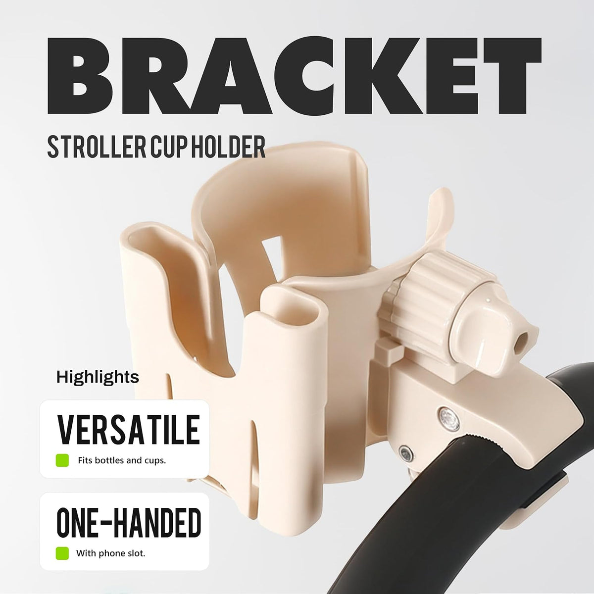 Universal Stroller Cup Holder - 2-in-1 Wheelchair Cup Holder Adjustable Bike Drink Holder with Phone Holder Accessories for Rollator,Bike,Scooter,Walker(Beige)