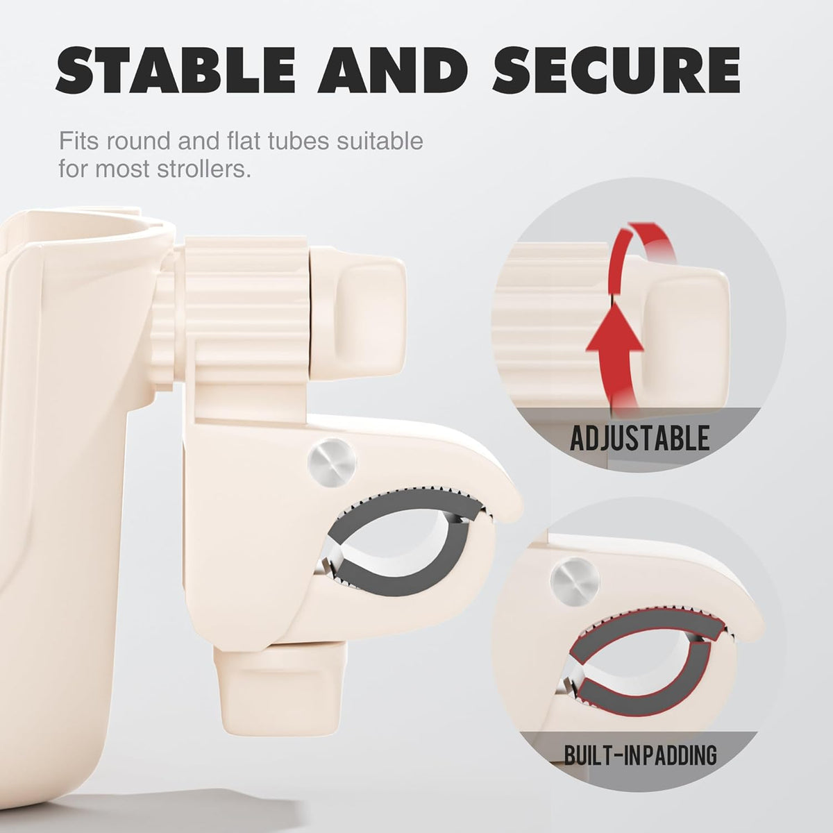 Universal Stroller Cup Holder - 2-in-1 Wheelchair Cup Holder Adjustable Bike Drink Holder with Phone Holder Accessories for Rollator,Bike,Scooter,Walker(Beige)
