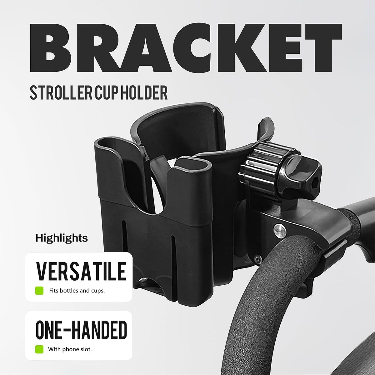 Universal Stroller Cup Holder - 2-in-1 Wheelchair Cup Holder Adjustable Bike Drink Holder with Phone Holder Accessories for Rollator,Bike,Scooter,Walker(Beige)