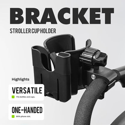 Universal Stroller Cup Holder - 2-in-1 Wheelchair Cup Holder Adjustable Bike Drink Holder with Phone Holder Accessories for Rollator,Bike,Scooter,Walker(Beige)