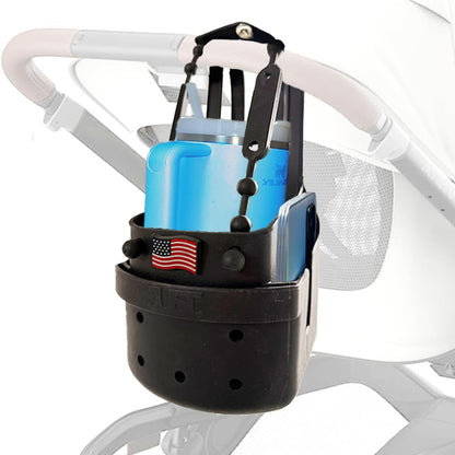 Drink Keeper Stroller Cup Holder with Phone Holder - Universal Organizer for Stroller, Wagon & Bike | Extra Large for Big Cups + Pockets for Phone & Keys | Hands-Free, Clamp-On, No Tools