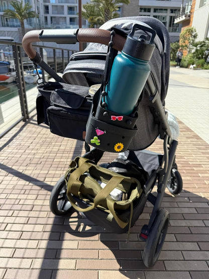 Drink Keeper Stroller Cup Holder with Phone Holder - Universal Organizer for Stroller, Wagon & Bike | Extra Large for Big Cups + Pockets for Phone & Keys | Hands-Free, Clamp-On, No Tools