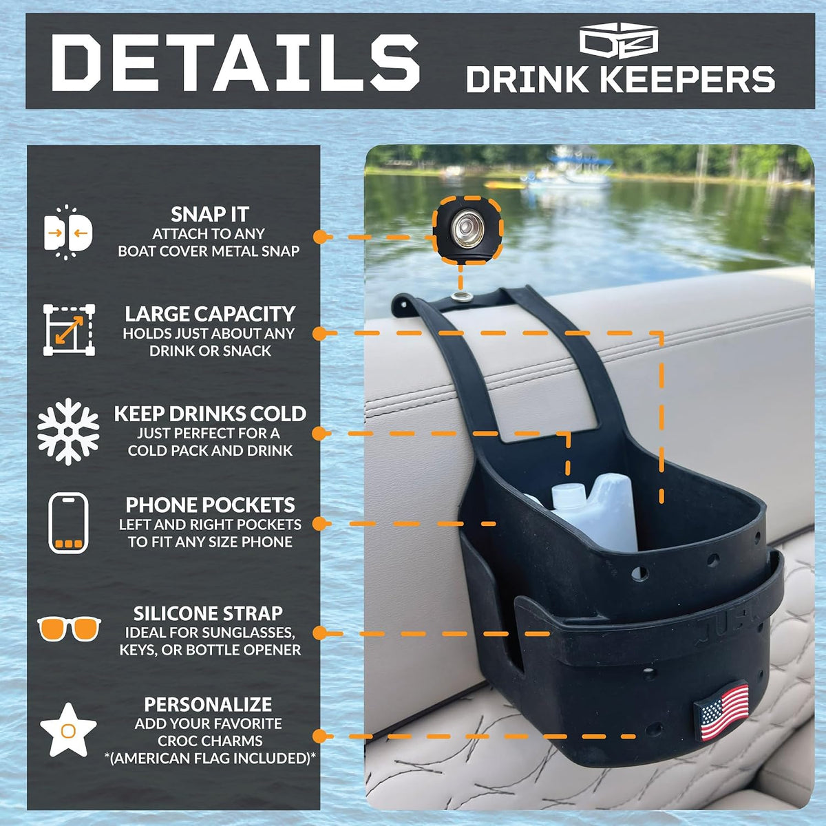 Drink Keeper Stroller Cup Holder with Phone Holder - Universal Organizer for Stroller, Wagon & Bike | Extra Large for Big Cups + Pockets for Phone & Keys | Hands-Free, Clamp-On, No Tools