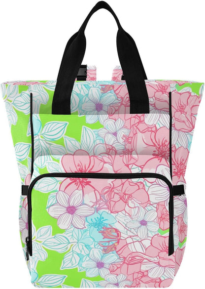 Diaper Bag Backpack, Multifunction Travel Bag for Moms Dads, Baby Changing Bag with Insulted Pockets, Stroller Straps and Side Bottle Pockets Delicate Line Florals