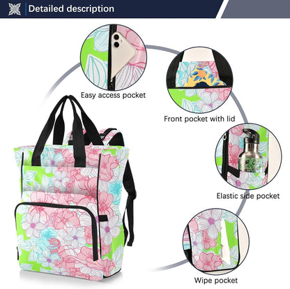 Diaper Bag Backpack, Multifunction Travel Bag for Moms Dads, Baby Changing Bag with Insulted Pockets, Stroller Straps and Side Bottle Pockets Delicate Line Florals