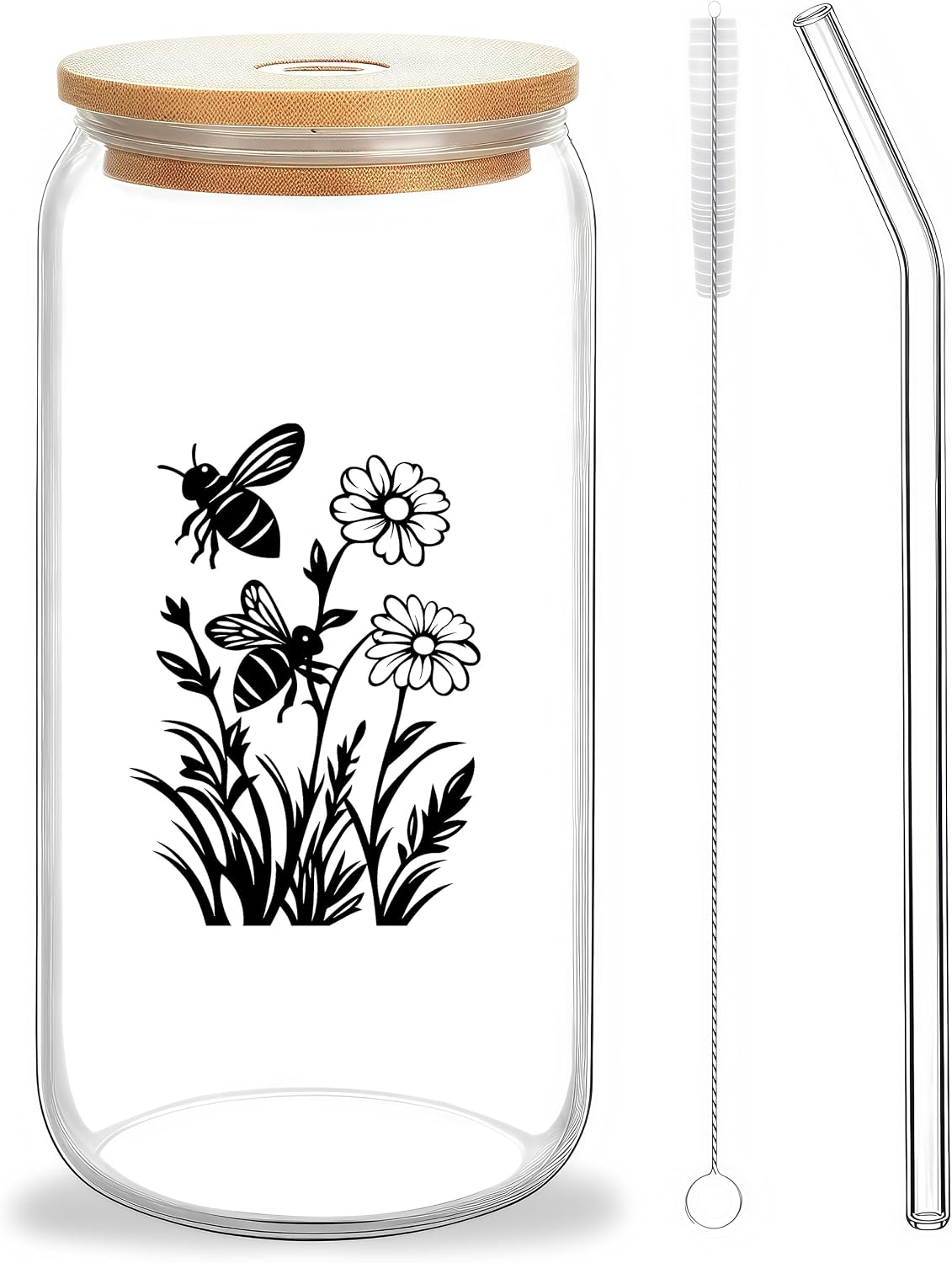 Cute Owl Glass Cup With Lids And Straws, Owl Gift For Women, IIced, Coffee, Smoothie, Cocktail, Beer, Whiskey, Soda, Matcha,16 Oz, Home Office Table Desk Decoration!