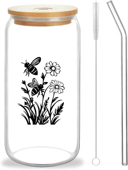 Cute Owl Glass Cup With Lids And Straws, Owl Gift For Women, IIced, Coffee, Smoothie, Cocktail, Beer, Whiskey, Soda, Matcha,16 Oz, Home Office Table Desk Decoration!