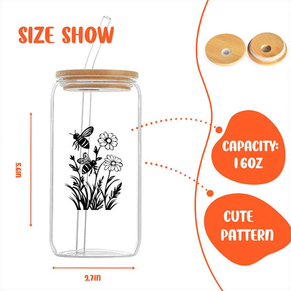 Cute Owl Glass Cup With Lids And Straws, Owl Gift For Women, IIced, Coffee, Smoothie, Cocktail, Beer, Whiskey, Soda, Matcha,16 Oz, Home Office Table Desk Decoration!