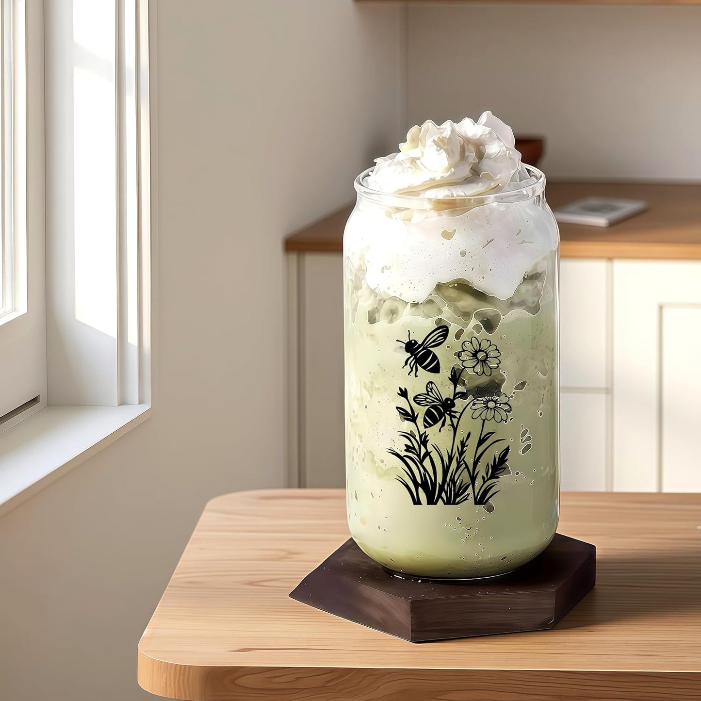 Cute Owl Glass Cup With Lids And Straws, Owl Gift For Women, IIced, Coffee, Smoothie, Cocktail, Beer, Whiskey, Soda, Matcha,16 Oz, Home Office Table Desk Decoration!