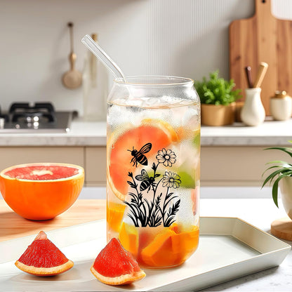 Cute Owl Glass Cup With Lids And Straws, Owl Gift For Women, IIced, Coffee, Smoothie, Cocktail, Beer, Whiskey, Soda, Matcha,16 Oz, Home Office Table Desk Decoration!