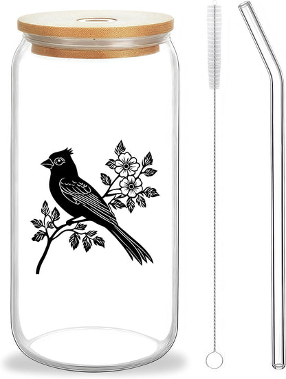 Cute Owl Glass Cup With Lids And Straws, Owl Gift For Women, IIced, Coffee, Smoothie, Cocktail, Beer, Whiskey, Soda, Matcha,16 Oz, Home Office Table Desk Decoration!