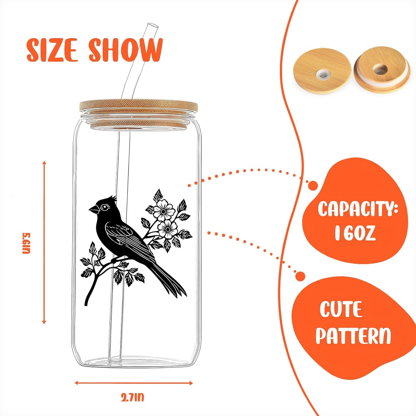 Cute Owl Glass Cup With Lids And Straws, Owl Gift For Women, IIced, Coffee, Smoothie, Cocktail, Beer, Whiskey, Soda, Matcha,16 Oz, Home Office Table Desk Decoration!