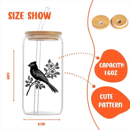 Cute Owl Glass Cup With Lids And Straws, Owl Gift For Women, IIced, Coffee, Smoothie, Cocktail, Beer, Whiskey, Soda, Matcha,16 Oz, Home Office Table Desk Decoration!