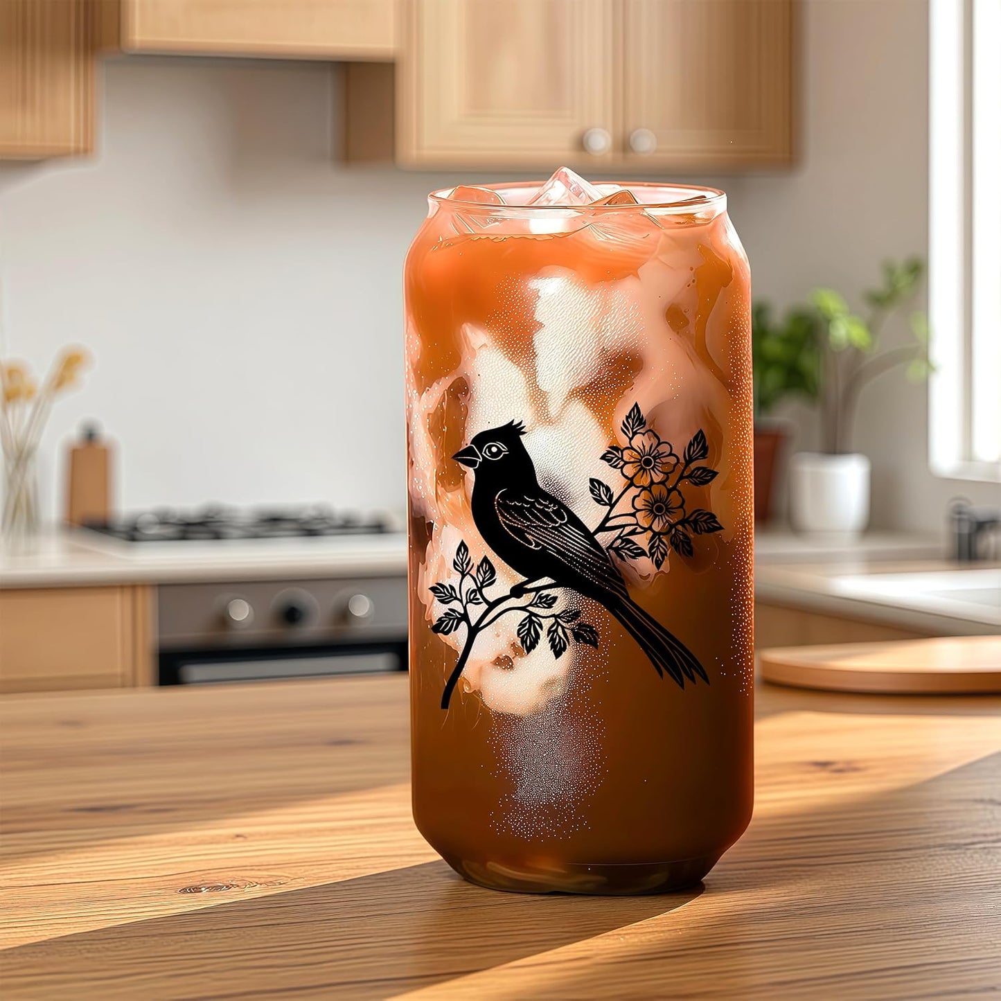 Cute Owl Glass Cup With Lids And Straws, Owl Gift For Women, IIced, Coffee, Smoothie, Cocktail, Beer, Whiskey, Soda, Matcha,16 Oz, Home Office Table Desk Decoration!