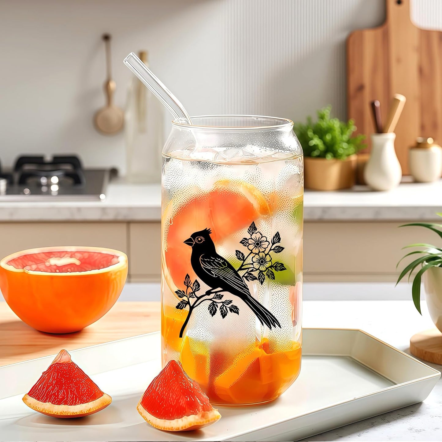 Cute Owl Glass Cup With Lids And Straws, Owl Gift For Women, IIced, Coffee, Smoothie, Cocktail, Beer, Whiskey, Soda, Matcha,16 Oz, Home Office Table Desk Decoration!