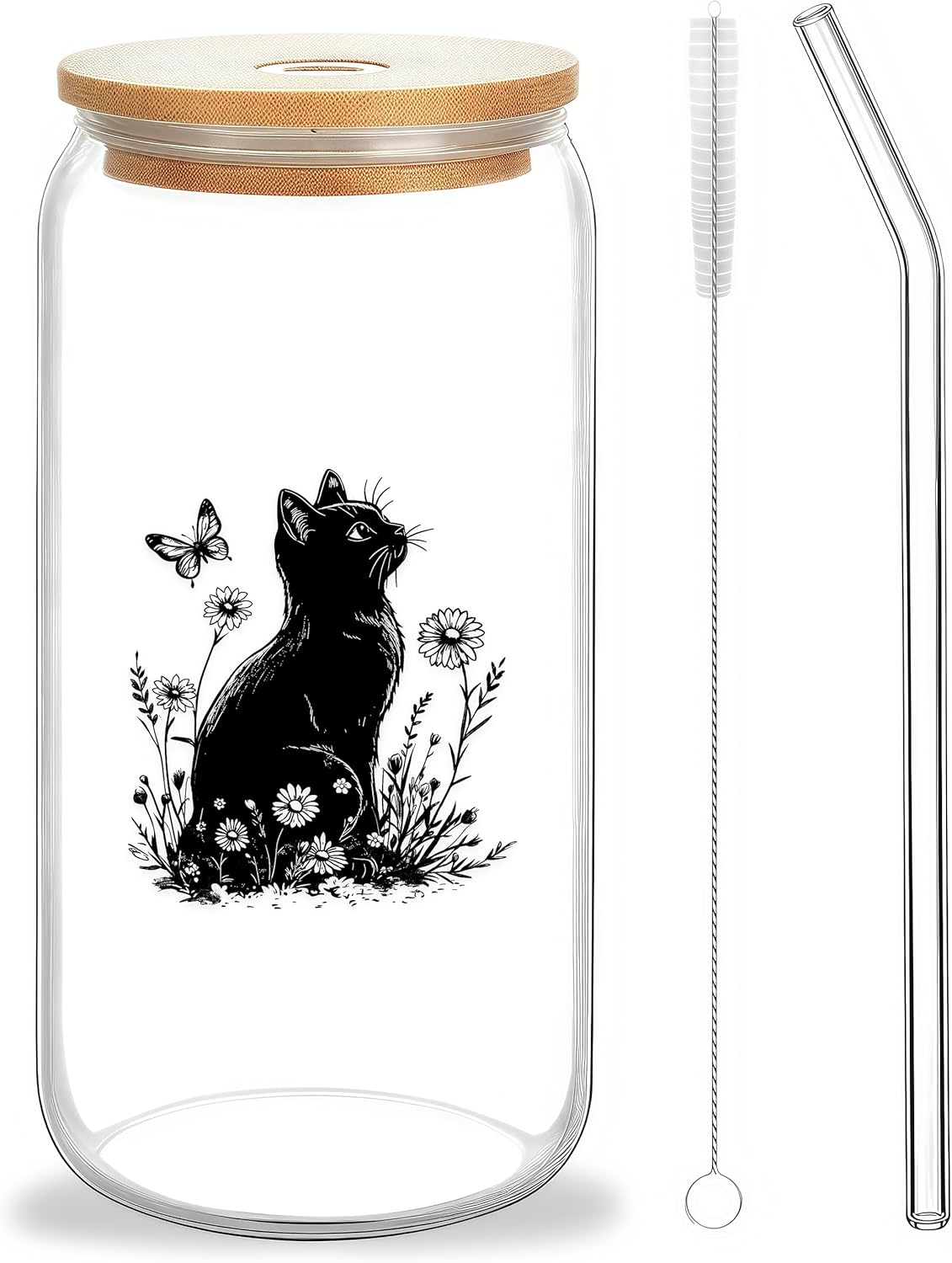 Cute Owl Glass Cup With Lids And Straws, Owl Gift For Women, IIced, Coffee, Smoothie, Cocktail, Beer, Whiskey, Soda, Matcha,16 Oz, Home Office Table Desk Decoration!