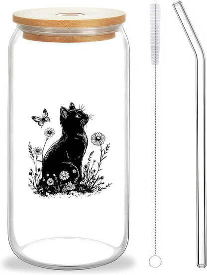 Cute Owl Glass Cup With Lids And Straws, Owl Gift For Women, IIced, Coffee, Smoothie, Cocktail, Beer, Whiskey, Soda, Matcha,16 Oz, Home Office Table Desk Decoration!