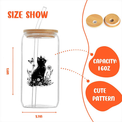 Cute Owl Glass Cup With Lids And Straws, Owl Gift For Women, IIced, Coffee, Smoothie, Cocktail, Beer, Whiskey, Soda, Matcha,16 Oz, Home Office Table Desk Decoration!