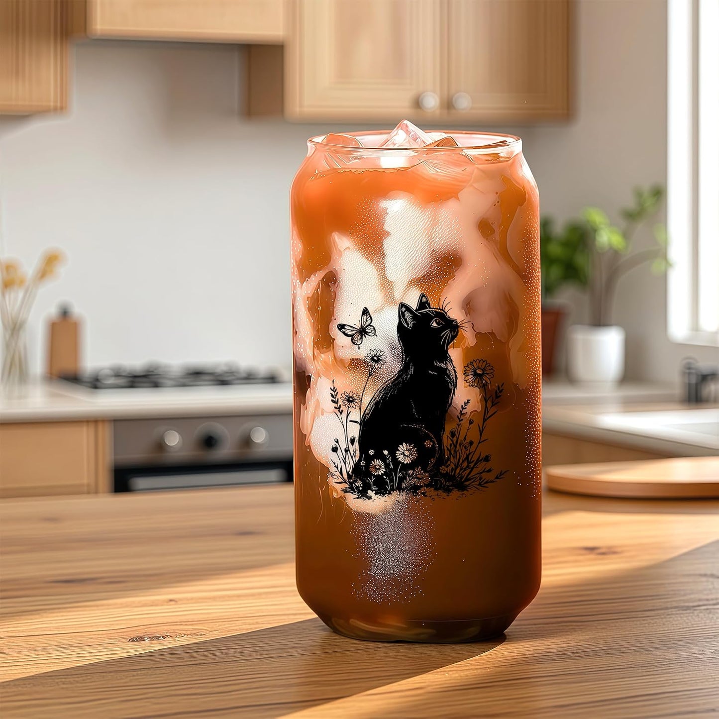 Cute Owl Glass Cup With Lids And Straws, Owl Gift For Women, IIced, Coffee, Smoothie, Cocktail, Beer, Whiskey, Soda, Matcha,16 Oz, Home Office Table Desk Decoration!
