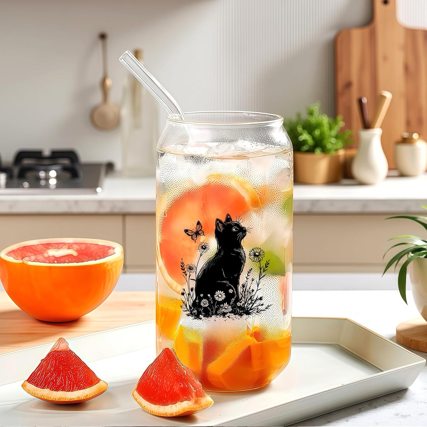 Cute Owl Glass Cup With Lids And Straws, Owl Gift For Women, IIced, Coffee, Smoothie, Cocktail, Beer, Whiskey, Soda, Matcha,16 Oz, Home Office Table Desk Decoration!